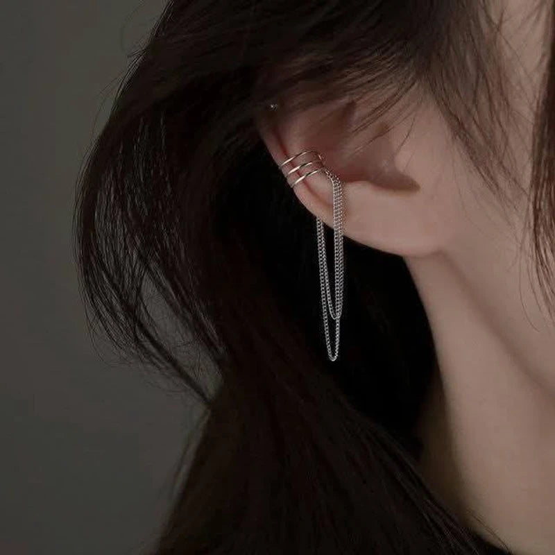 Beautiful tassel non piercing silver color earrings( single piece)