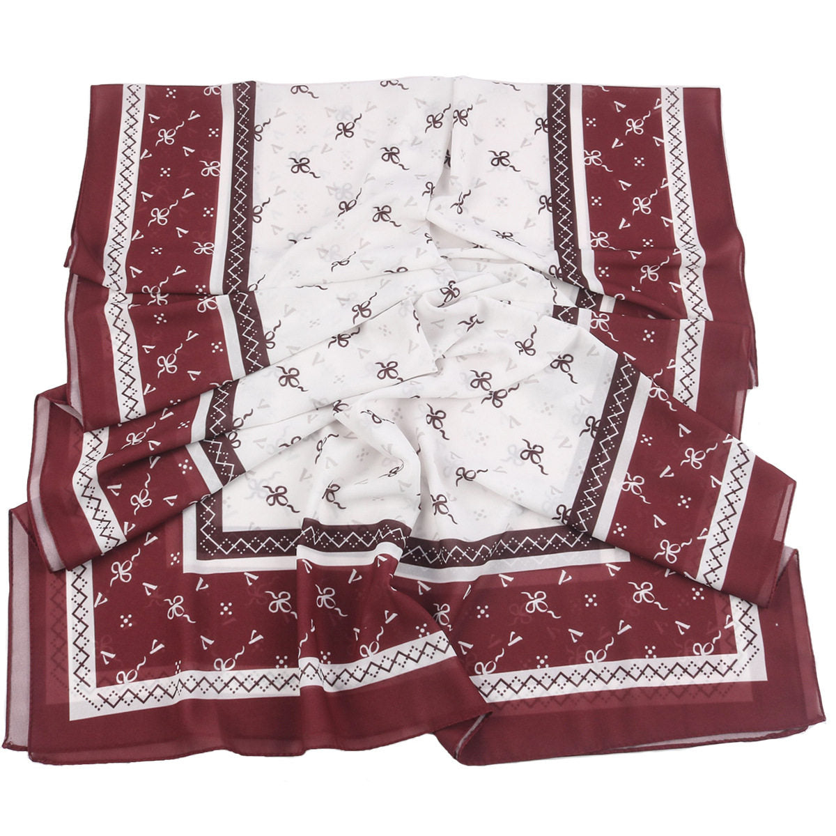 Gorgeous Maroon Color Imported High-grade Printed Chiffon Malaysia Long Hijab / Orna