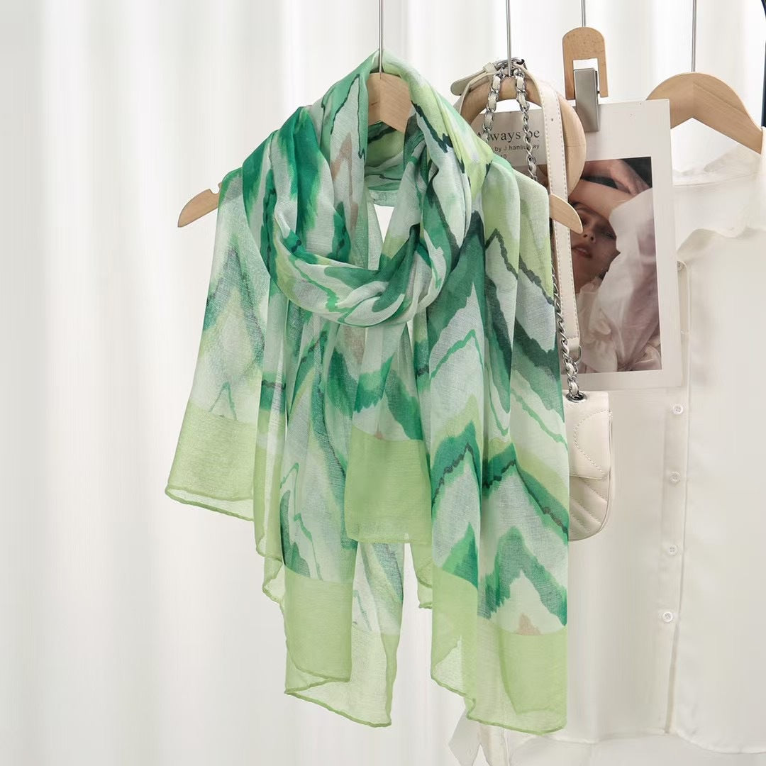 Green Wavy Striped Gradient Soft Long Scarf