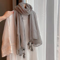 Stunning Gray Soft Long Summer Friendly Imported Wooden Bead Tassel Cotton Hijab / Orna