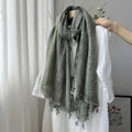 Elegant Green Summer-Friendly Long Cotton Imported Hijab Finished With Hanging Leaves Tassel Fringes Along The Borders