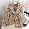 Beautiful Beige Color Floral Patterned Soft Lightweight Long Hijab / Orna