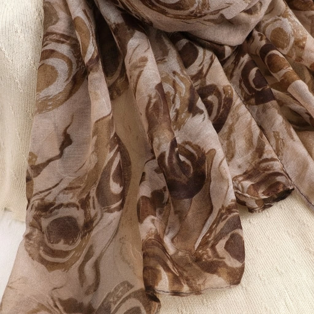 Lovely Khaki Color Imported Floral Printed Soft Long Hijab / Orna