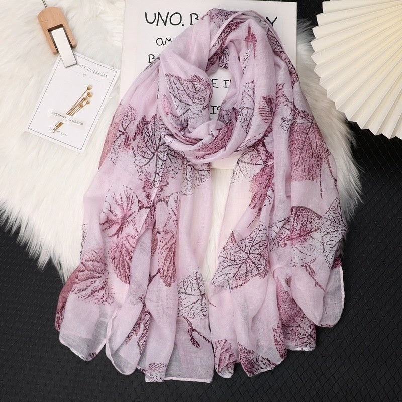 Classy purple color floral printed soft long cotton hijab / orna
