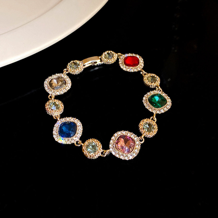 Stunning Dopamine Diamond-Encrusted Square Geometric Buckle Gold Imported Light Luxury and High-End Bracelet