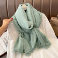 Fashionable Bean Green New Japanese Travel Sunscreen Literary Retro Women's Summer Friendly All-match Solid Color Long Cotton Lace Hijab / Orna