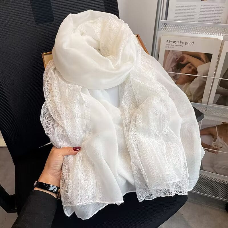 Imported pure white super soft long cotton lace hijab / orna