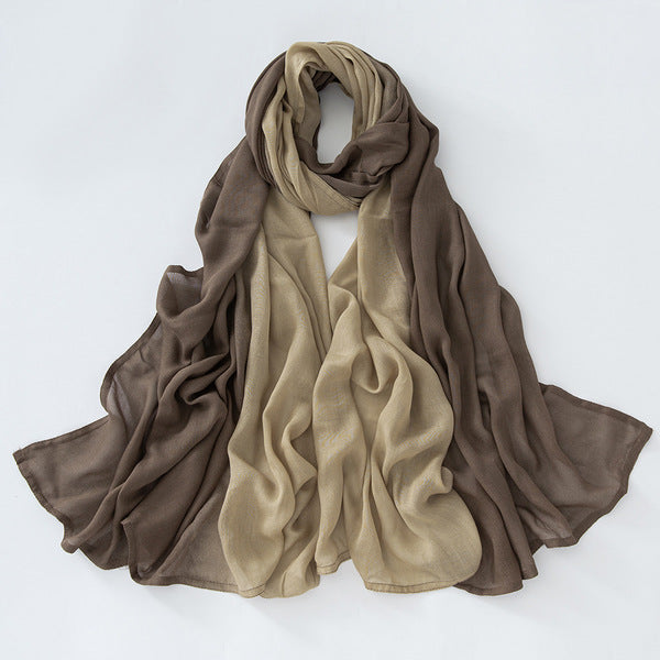Premium Literary Retro Beige & Khaki  Gradient Rayon Cotton Imported Hijab / Orna