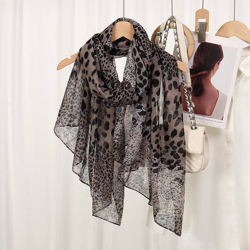 Elegant Grey Colour Leopard Printed Soft Breathable Long Hijab / Orna