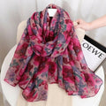 Pretty Pink Rose Red Floral Patterned Soft Lightweight Long Hijab / Orna