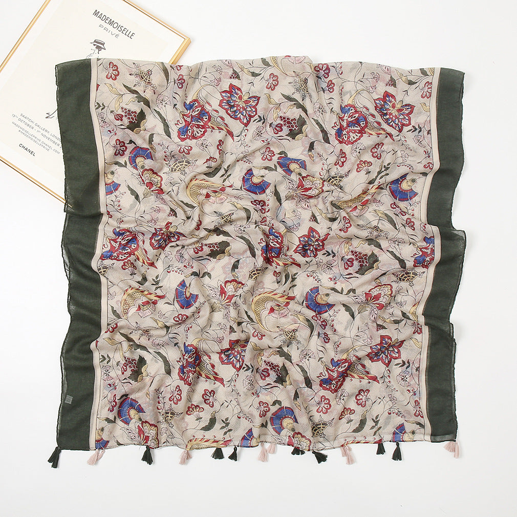 Elegant Olive Green Color Printed Summer Friendly Long Hijab / Orna