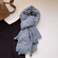 Elegant Dusty Blue Fringed Vintage-Style Imported Super Soft Long Summer Friendly Tassel Cotton Hijab / Orna