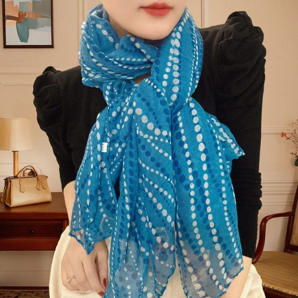 Classy Lake Blue Color Summer-Friendly Soft Long Polka Dot Printed Hijab / Orna