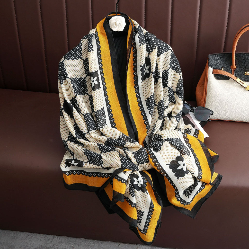 Stunning Cream & Mustard Yellow Vintage Geometric Imported Summer Friendly Hijab /Orna