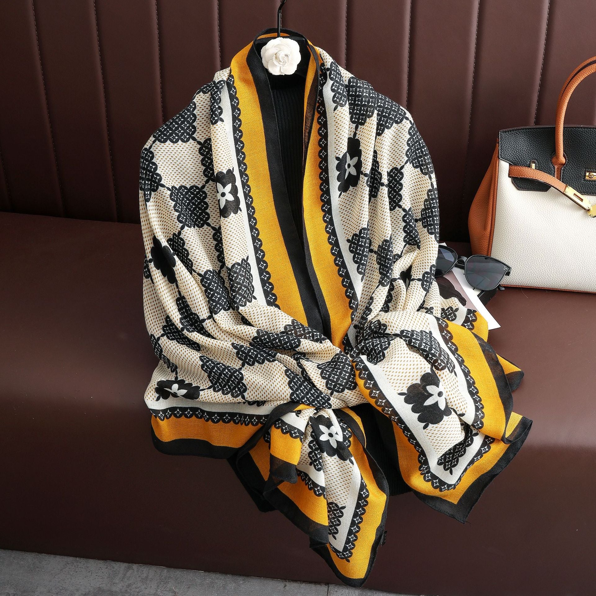 Stunning Cream & Mustard Yellow Vintage Geometric Imported Summer Friendly Hijab /Orna