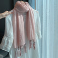 Pretty Pink Color Winding Tassel Cotton Hijab