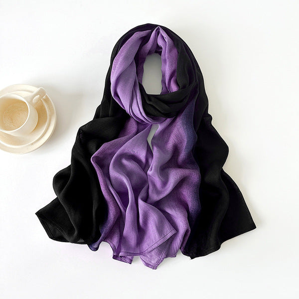 Purple Color Premium Literary Retro Gradient Rayon Cotton Imported Hijab / Orna