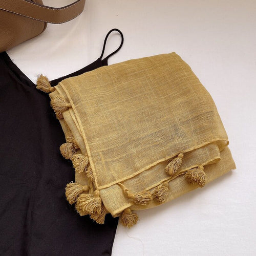 Beautiful Ginger Yellow Fringed Vintage-Style Imported Super Soft Long Summer Friendly Tassel Cotton Hijab / Orna