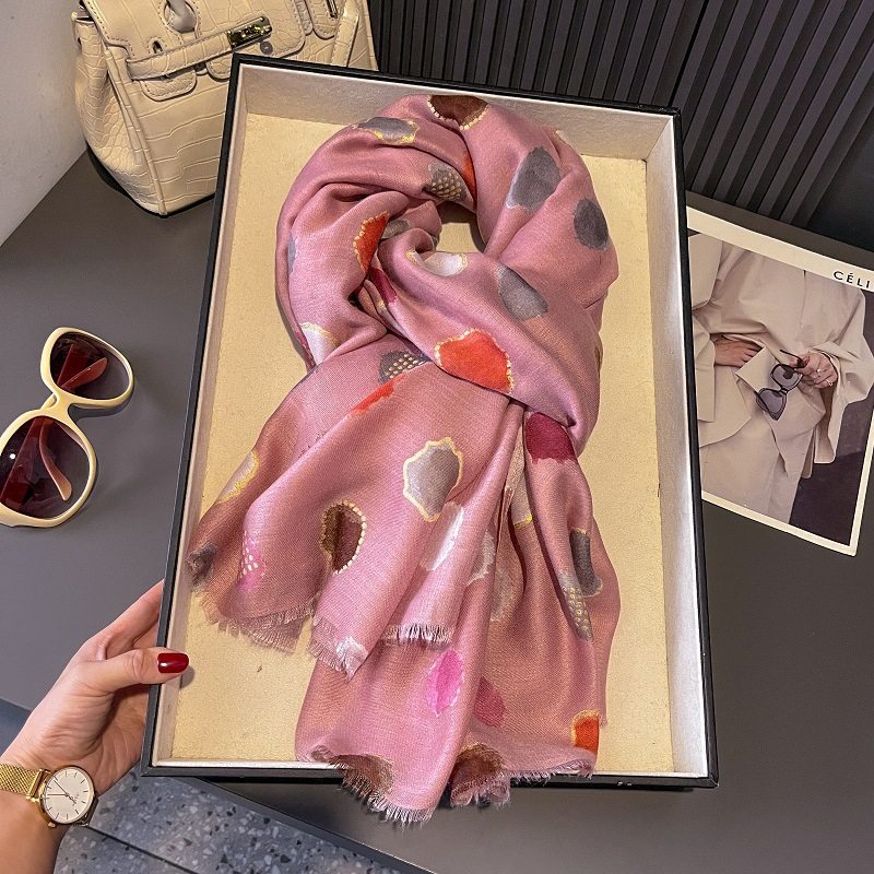 Pretty Pink Colour Polka Dot Printed Long Cotton Hijab / Orna