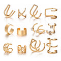 Adjustable non piercing golden color 12 pcs earrings set