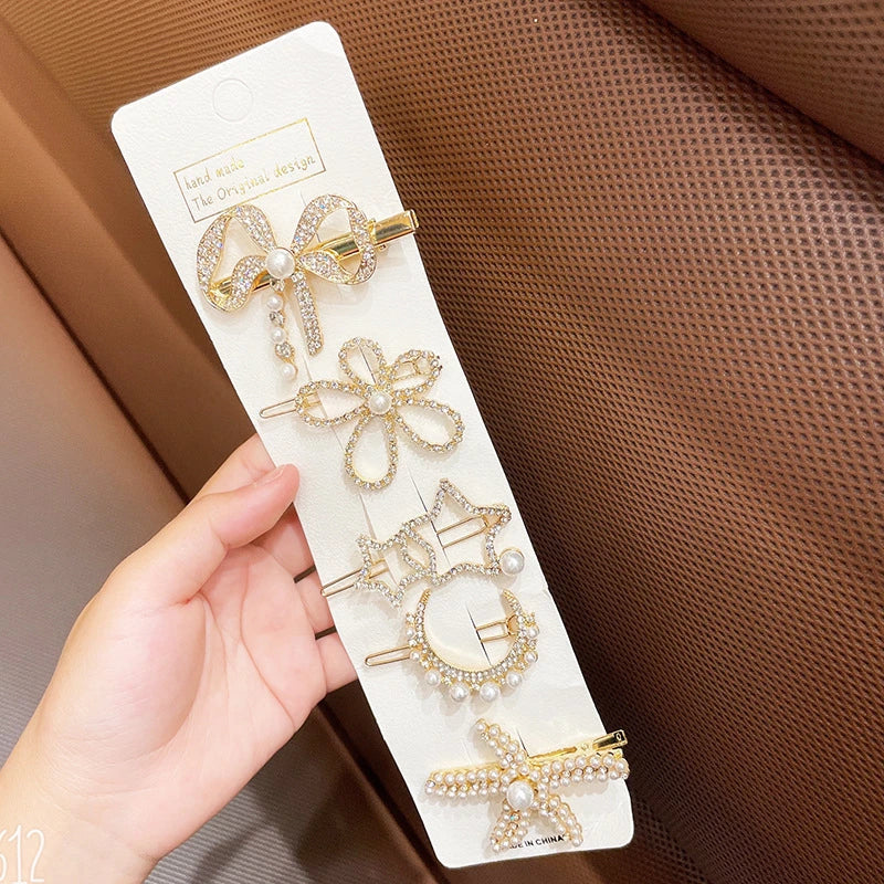 Pretty golden color five pieces hair clip set