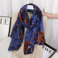 Stunning Blue Floral Printed Soft Lightweight Long Hijab / Orna
