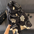 Floral printed black soft viscose hijab / orna