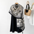Stylish Black & Beige Ethnic Style Printed Summer Friendly Long Tassel Hijab / Orna