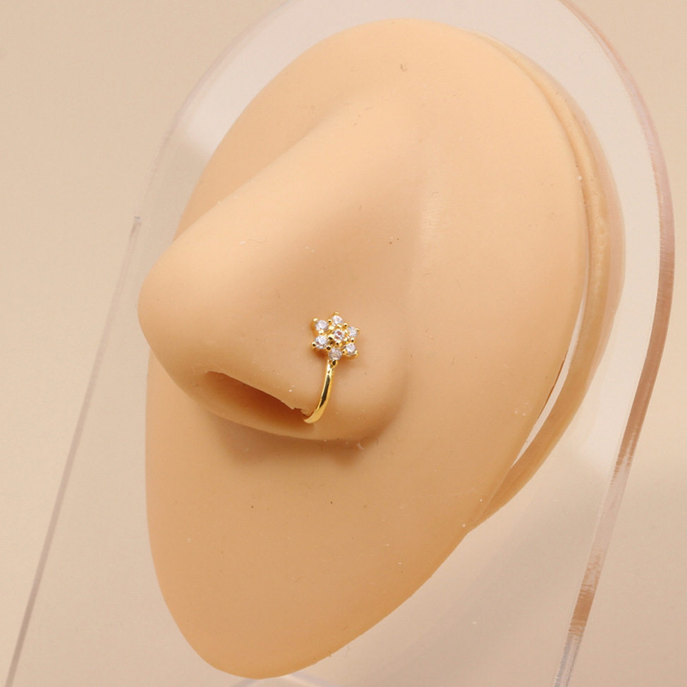 Classy Golden Color Flower U-shaped Non Piercing Copper Plated Imported Nose Ring / Nose Pin