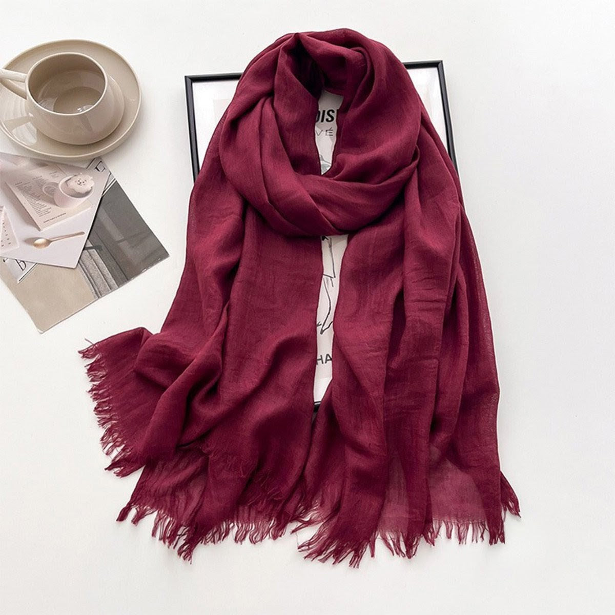 Fashionable Maroon Color Imported Super Soft Big Size Summer Friendly Cotton Hijab / Orna