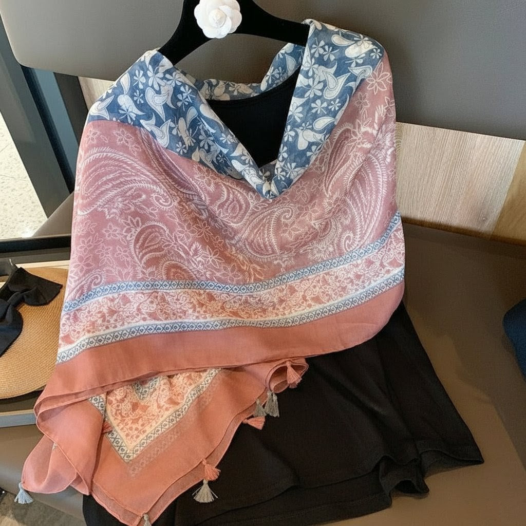 Beautiful pink colour soft long tassel cotton hijab /orna