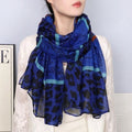 Stunning Royal Blue Floral Printed Soft Lightweight Long Hijab / Orna