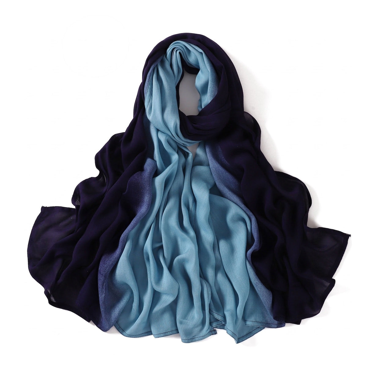Stunning Teal Blue Color Literary Retro Gradient Rayon Cotton Imported Hijab / Orna