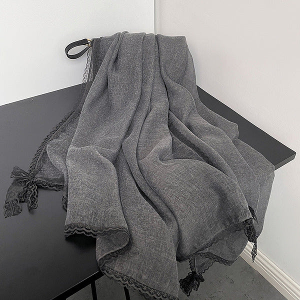 Classy Dark Gray Imported Premium Soft Cotton Lace Hijab / Orna