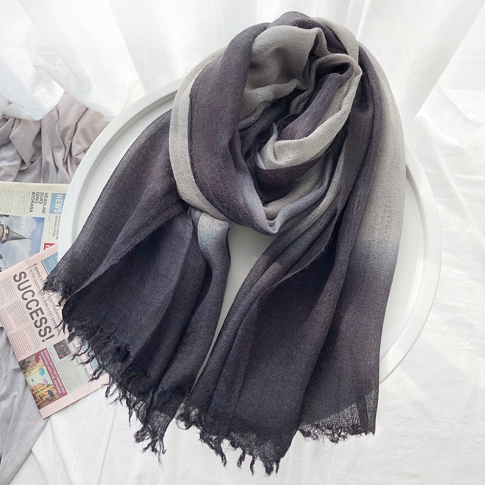 Stylish Light Gray Black Lightweight Gradient Color Breathable Imported Tie-Dye Hijab / Orna
