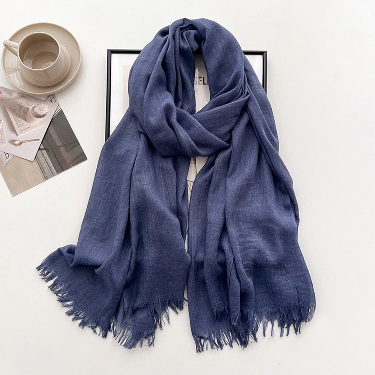 Elegant Midnight Blue Imported Super Soft Big Size Summer Friendly Cotton Hijab / Orna