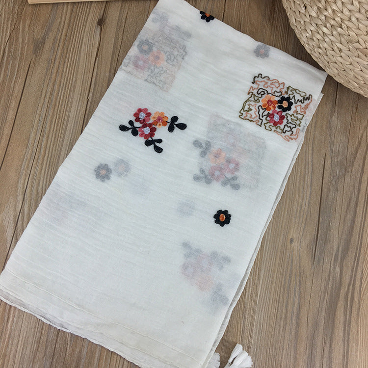 Sophisticated pure white color long tassel cotton hijab