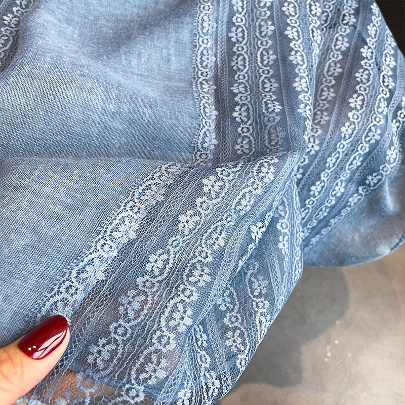 Elegant blue color soft long cotton hijab