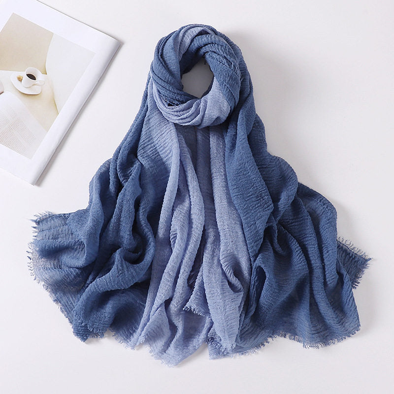 Elegant Denim Blue Soft Gradient Natural Muslim Women Comfortable Imported Crinkle Cotton Hijab / Orna