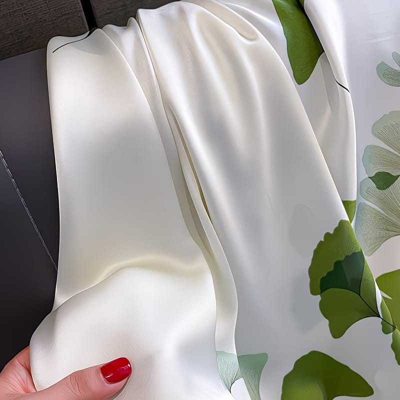Ginkgo leaf patterned long silk hijab / orna