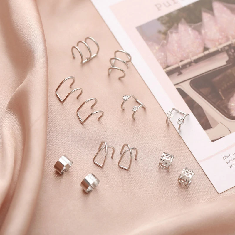 Imported Crystal Silver Color  Non Piercing Earrings Set