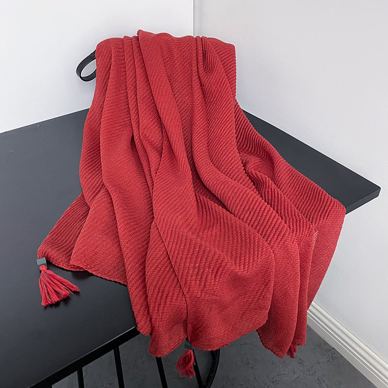 Gorgeous Red Color Literary Style Retro High-end Japanese and Korean Women's Creative Fashion Pleated Hanging Imported Wooden Bead Pendant Cotton Hijab / Orna