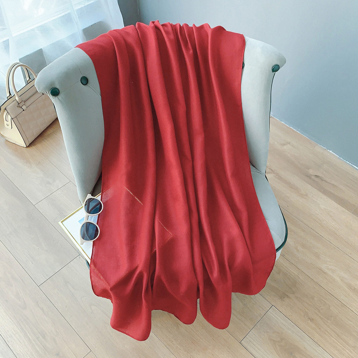 Stunning Dark Red Long Soft Summer Friendly Imported Hijab / Orna