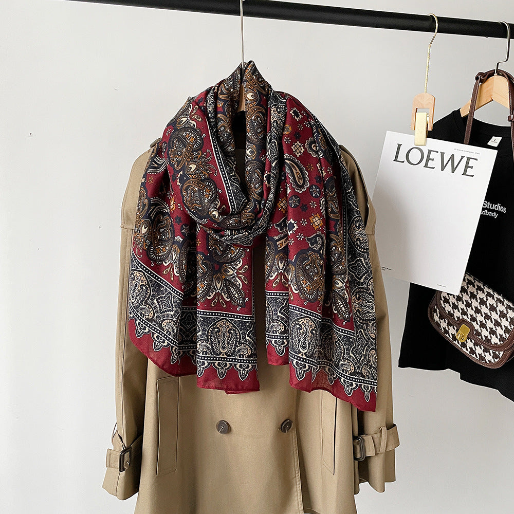 Gorgeous maroon color paisley printed soft long hijab / orna
