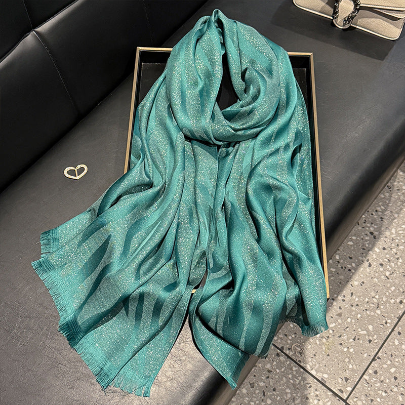 Stylish Green Color Imported Shiny Party Hijab / Orna