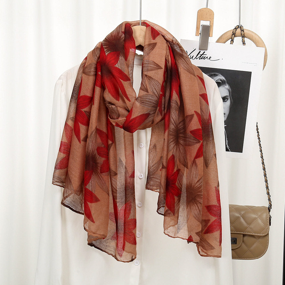 Beautiful Camel Color Imported Floral Printed Lightweight Hijab / Orna