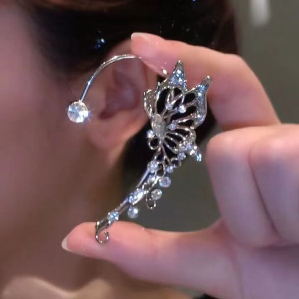 Beautiful Butterfly Crystal Fairy Silver Color Ear Cuff Without Piercing Clip Earrings Irregular Ear Clip (1 pair)