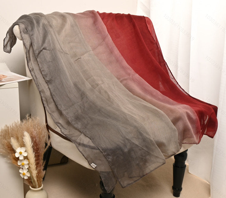 Gorgeous Maroon & Grey Gradient Long Soft Imported Sun Protection Summer Friendly Hijab / Orna