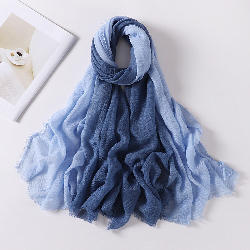 Elegant Sky Blue Soft Gradient Natural Muslim Women Comfortable Imported Crinkle Cotton Hijab / Orna
