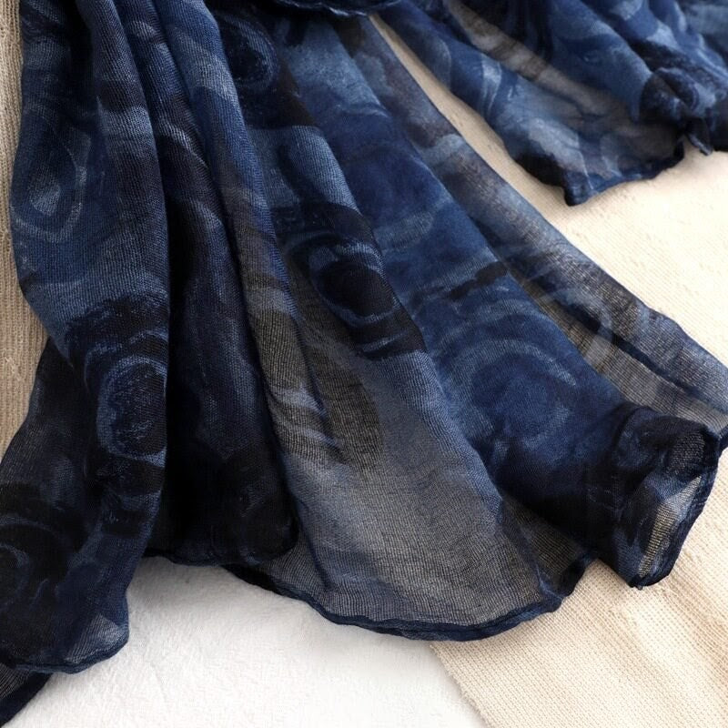 Elegant Dark Blue Color Soft Long Imported Floral Printed Hijab / Orna